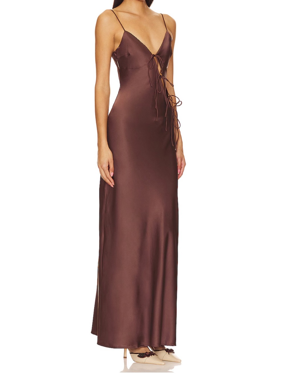 Lioness Chocolate Brown Slip Midi with Side Tie Details - Picture 2 of 7